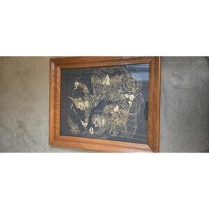 Thai Hand Painted Silk Painting Depicting Ramayana Battle Scene, Gold Detailing